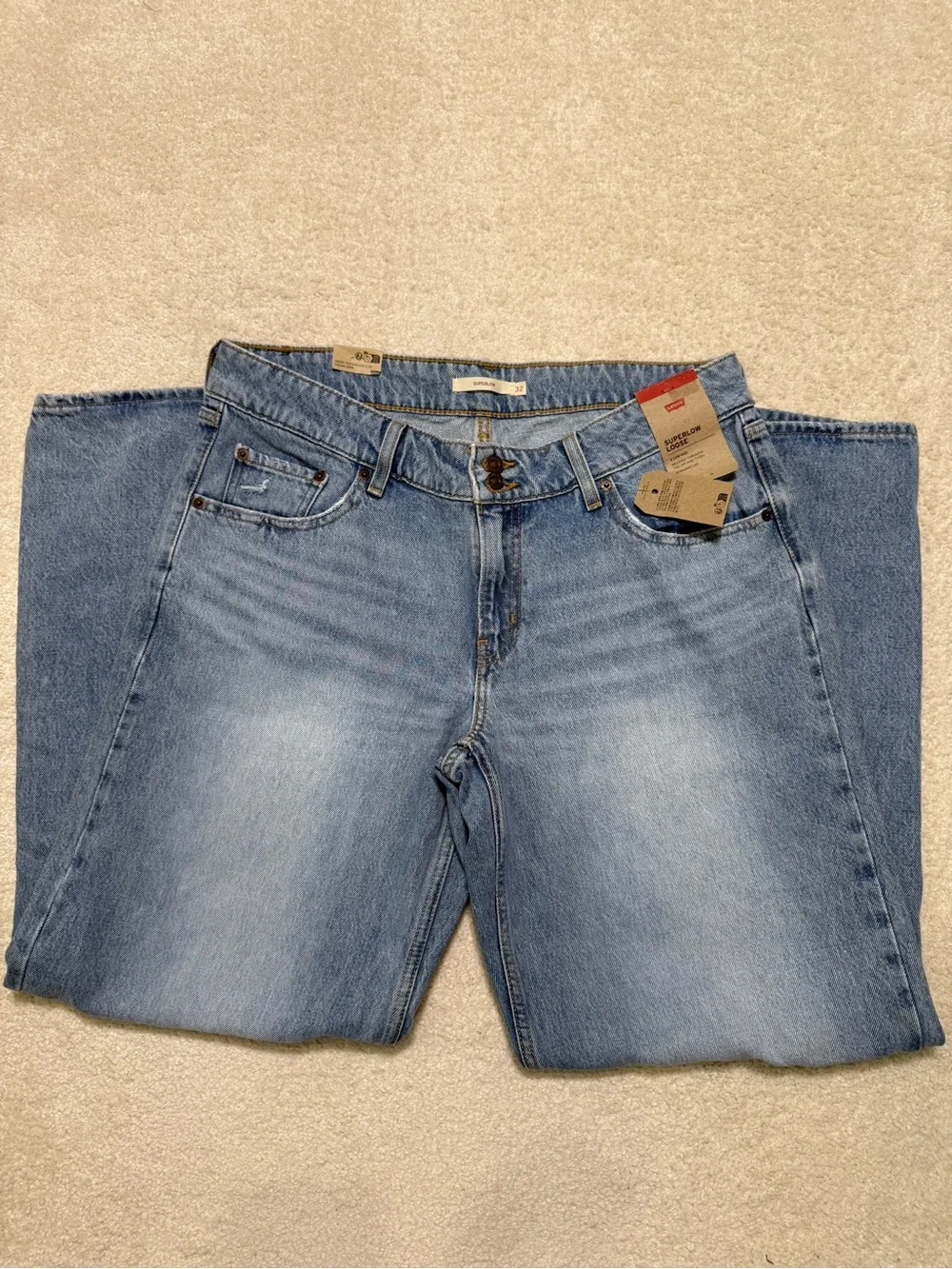 Levi's Superlow Loose Low Rise Distressed Light Wash Denim Jeans Size 32 14 - Picture 2 of 15